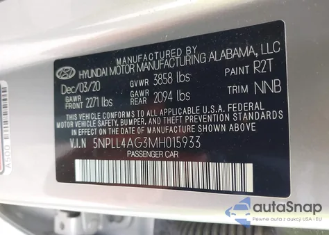 2021 Hyundai Elantra Se from USA, damaged, VIN 5NPLL4AG3MH015933